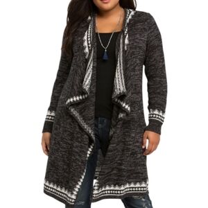 Torrid Fair Isle Border Maxi Cardigan black gray white duster Plus size 2 2x xxl